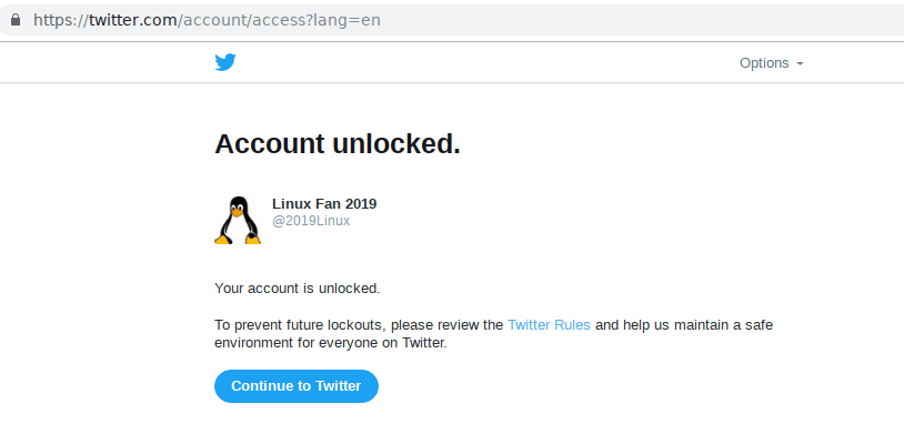 Twitter account unlocked