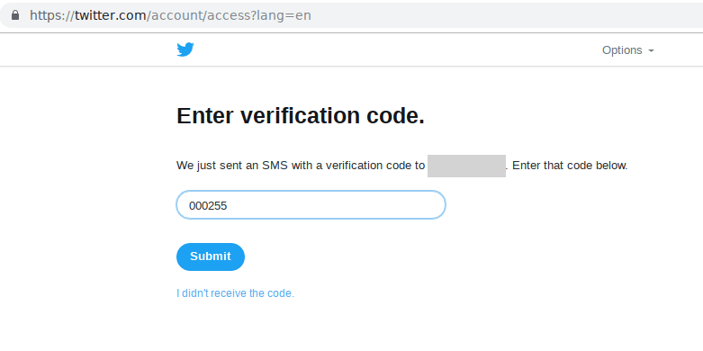 Enter Twitter verification code.