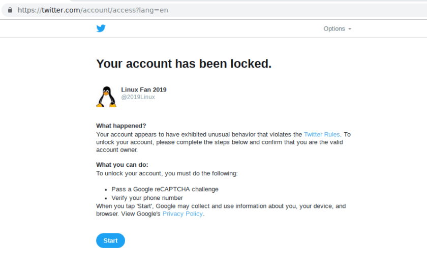 Twitter locked account